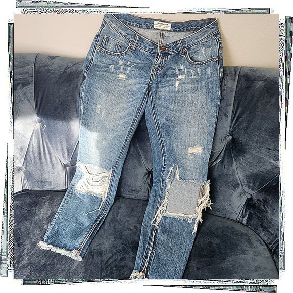 Free People Blue Boyfriend Jeans Distressed Denim - Picture 4 of 5